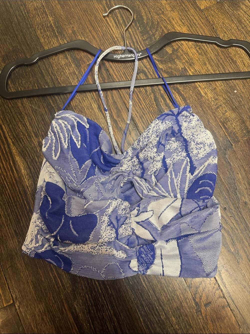 Zara Blue and White Floral Knit Camisole Crop Top